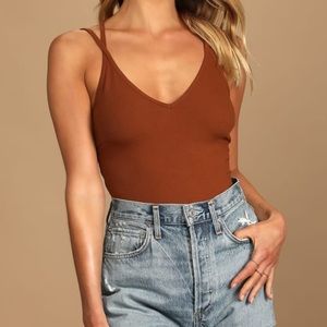 Rust Brown Ribbed Sleeveless Bodysuit